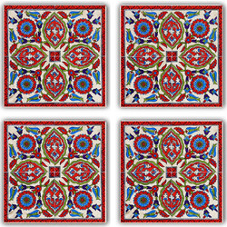 Σουβέρ (Σετ 4Τμχ) 366TYR1106 10x10x1cm Multi-Red Hermia Πέτρα