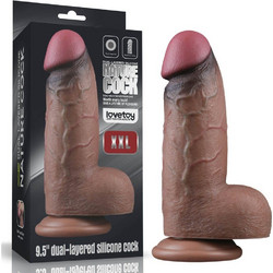 Lovetoy Dual Layered XXL 9.5" Ρεαλιστικό Dildo με Βεντούζα & Όρχεις 24.6cm Καφέ