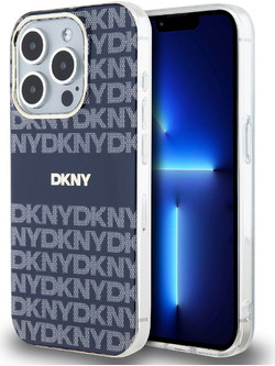 DKNY PC/TPU Repeat Pattern Tonal Stripe Magsafe Case for iPhone 13 Pro Blue - (DKHMP13LHRHSEB)