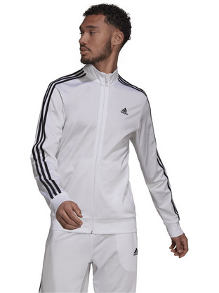 Adidas Primegreen Essentials 3-Stripes Ανδρική Ζακέτα Φούτερ με Φερμουάρ Λευκή H46102