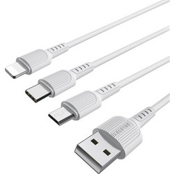 Καλώδιο Φόρτισης 3 Σε 1 Lightning / Micro-USB / Type-C 1m Borofone BX16 Easy - ΛΕΥΚΟ
