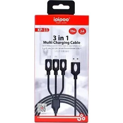 Καλώδιο Φόρτισης USB 3 σε 1 Ipipoo KP-11 120cm 3Α, σε μαύρο χρώμα