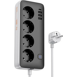 Hoco Πολύπριζο Ασφαλείας 4 Θέσεων με 3 USB-A, 1 USB-C και Διακόπτη Μαύρο AC21