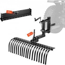 VEVOR 106,7 cm Ρυμούλκηση πίσω από τσουγκράνα Landscape, 3-Point Lawn Rock Rake with Blade & Lift Lever, Fit Κατηγορία 1 ATVs UTVs Tractors Lawn, Heavy Duty Dethatcher Rake for Debris Leaves Thatch