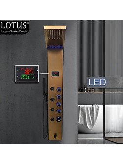 ΣΤΗΛΗ ΝΤΟΥΣ ΥΔΡΟΜΑΣΑΖ LOTUS(R) BRONZE ANTIQUE BRUSHED & BLACK MAT-ΜΑΥΡΗ ΜΑΤ INOX ΜΕ LED & ΨΗΦΙΑΚΗ ΟΘΟΝΗ 7 ΕΞΟΔΩΝ | Dubai LO-500BR/M |