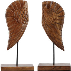 Artekko Woody Καφέ Βιβλιοστάτες Φτερά από Ξύλο Teak (20x12x44)cm 2pcs