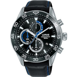 Lorus Sports Ανδρικό Ρολόι Χρονογράφος με Μαύρο Δερμάτινο Λουράκι RM343FX9