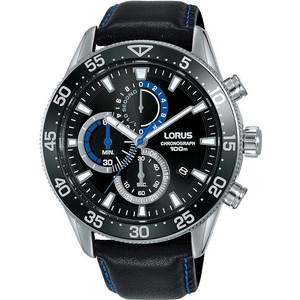 Lorus Sports Ανδρικό Ρολόι Χρονογράφος με Μαύρο Δερμάτινο Λουράκι RM343FX9