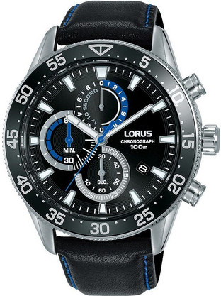 Lorus Sports Ανδρικό Ρολόι Χρονογράφος με Μαύρο Δερμάτινο Λουράκι RM343FX9