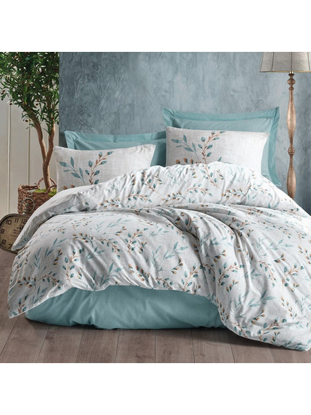 Σετ παπλωματοθήκη Lendell Cotton Box 3 τμχ Μονή (160x220) χρώμα μέντα - λευκό - cotton box - 0275267