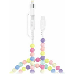XO NB-Q301 Καλώδιο USB High-Speed Type-C σε Type-C 60W και Lightning 27W, με πολύχρωμες χάντρες, 1m