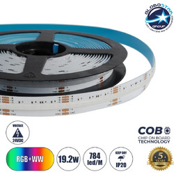 GLOBOSTAR(R) BEE 70354 Ταινία LED 19.2W/m 1728lm/m 120 DC 24V IP20 784 x COB Chip/m Πολύχρωμο RGB+WW Dimmable - Sanan COB Chip - Μ500 x Π1.2 x Υ0.2cm - Ρολό 5 Μέτρων