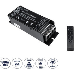 GLOBOSTAR DIMMERIO 73311 Σετ Dimmer με RF Ασύρματο Χειριστήριο με 1 x 25A 600W Κανάλι DC 12-24V 25A 600W Max IP20 - RF2.4Ghz SYNC - Μ12.7 x Π4 x Υ3.2cm