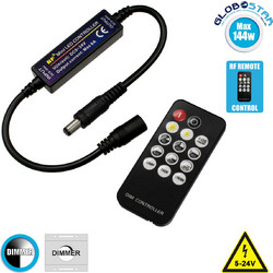 GLOBOSTAR(R) DIMMEROLI 73322 Σετ Dimmer με RF Ασύρματο Χειριστήριο με 1 x 6A 144W Κανάλι DC 12-24V 6A 144W Max IP20 - RF2.4Ghz - Μ31 x Π1.7 x Υ1.1cm