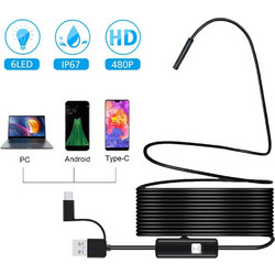 Αδιάβροχη ενδοσκοπική κάμερα 3 σε 1 Usb 5 μέτρων με 6 Led 640x480 pixels