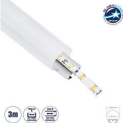 GLOBOSTAR(R) ALP-ROUND TUBIT 70853-3M Επιφανειακό & Κρεμαστό Προφίλ Αλουμινίου με Λευκό Γαλακτερό Πατητό Κάλυμμα για Ταινίες LED IP20 - Ασημί & Λευκό - Μ300 x Π3 x Υ3cm