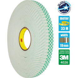 GloboStar(R) 79957 3M 4026 Original Foam Αυτοκόλλητη Ταινία Διπλής Όψης Π19mm x Μ33 Μέτρα