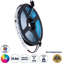 DIGIPRO 90596 Ψηφιακή Pixel Addressable Ταινία LED 14.4W/m 864lm/m 120 DC 24V IP20 60 x SMD5050 Chip/m 10 x Pixel/m Πολύχρωμο RGB Dimmable SPI/TTL Protocol IC WS2811/SM16703P - Sanan SMD Chip - Μ500 x