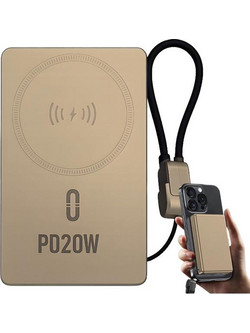 Powerbank Fast Charge 10.000mAh 20W με Ασύρματη Φόρτιση και Θύρα USB-C / Lightning, σε Χρυσό Χρώμα - Aria Trade