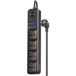 Πολύπριζο Ασφαλείας 4 Θέσεων Με 7xUSB & Διακόπτη 3m Μαύρο Moxom MX-ST16