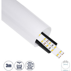 GLOBOSTAR ALP-ROUND TUBIT 70856-3M Επιφανειακό & Κρεμαστό Προφίλ Αλουμινίου με Λευκό Γαλακτερό Πατητό Κάλυμμα για Ταινίες LED IP20 - Μαύρο & Λευκό - Μ300 x Π6 x Υ6cm