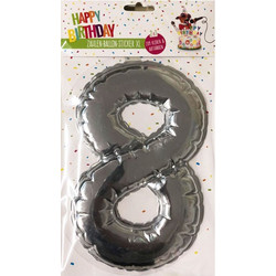 Happy Birthday Ballon Sticker 2 in 1 XL Ασημί 19cm No8