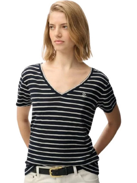 SUPERDRY STUDIOS SLUB EMB VEE T-SHIRT ΜΠΛΟΥΖΑ W1011828A-IBX-NAVY/OPTIC STRIPE