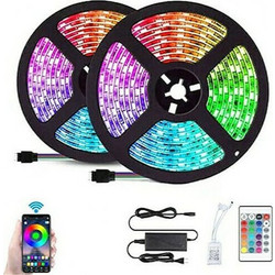 ACP Αδιάβροχη Smart Ταινία LED Wi-Fi 12V RGB Φως 2Χ5m Τύπου SMD5050 με Τροφοδοτικό & Τηλεχειριστήριο