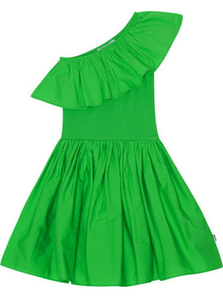 Molo. Green, one-shoulder dress in organic cotton