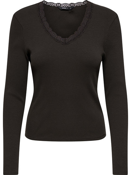 ONLY ONLSARA SHARAI L/S V-NECK TOP JRS NOOS 15380864-Chocolate Torte DarkBrown