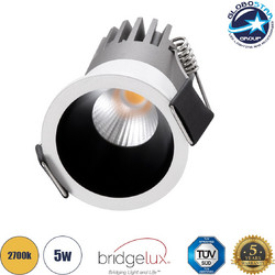 GLOBOSTAR(R) MICRO-S 60235 Χωνευτό Downlight Σποτ LED 5W 625lm 38 AC 220-240V IP20 Θερμό Λευκό 2700K - Bridgelux COB Chip & TUV SUD Driver - Λευκό & Μαύρο Ματ - Μ4 x Π4 x Υ5.9cm / Q3.5cm