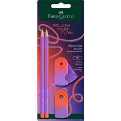 Faber-Castell Blister σετ Flow Edition 4 τεμάχια punchy melon - 2 μολύβια Grip, 1 mini γόμα sleeve και 1 mini ξύστρα sleeve - 117019