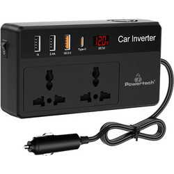 POWERTECH inverter αυτοκινήτου PTL-023, 200W, 12V DC σε 220V AC, με USB-C/3x USB