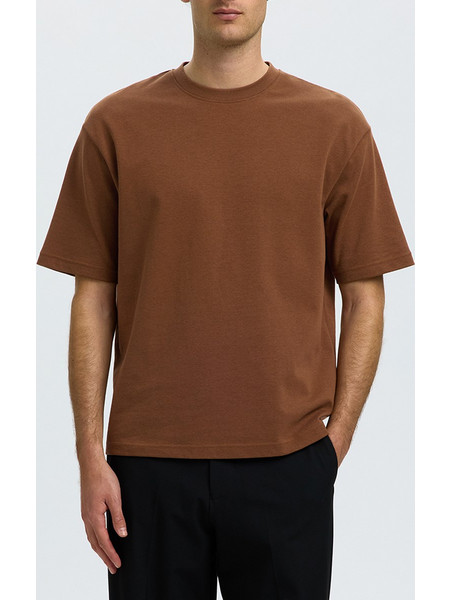 SELECTED SLMLOOSEOSCAR SS O-NECK TEE NOOS 16094143-ToffeeMelange Brown