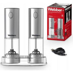 WEBBER Σετ 2 Τεμαχίων Ηλεκτρικός Μύλος Αλατιού και Πιπεριού Επαναφορτιζόμενος με USB με Ρύθμιση Άλεσης και Φωτισμό 05MK41