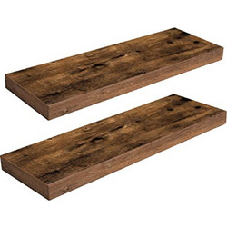 HOOBRO Σετ 2 Επιτοίχια Ράφια με Αόρατες Βάσεις, 60x20x3,8 εκ. Vintage Καφέ EBF60BJ01