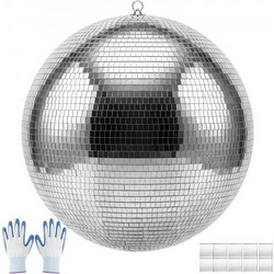 VEVOR Καθρέφτης Disco Ball 500 mm Ασημί Αντανακλαστική Μπάλα με Κρίκο Ανάρτησης, για Διακόσμηση Πάρτι Σπιτιού Σκηνικά DJ Dance Club, 2 Μεγέθη Πλακιδίων Καθρέφτη, Αντανακλά Φως, Μεγάλη Διακόσμηση Γάμου