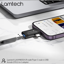 Αντάπτορας USB Lamtech 2-In-1 Ip/USB-C Male To USB2.0 Female Black