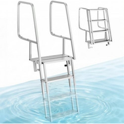 Σκάλα Προβλήτας Flip-Up VEVOR, 4 Σκαλοπατιών, Βαρέως Τύπου από Κράμα Αλουμινίου για Πλωτήρες, με Αντιολισθητικά Φαρδιά Σκαλοπάτια, Χωρητικότητα Βάρους 159 kg, Βοήθεια με Σχοινί Έλξης, Άνετη Χρήση για