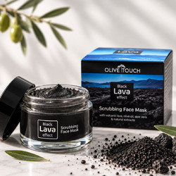 Olive Touch Black Lava Effect Scrubing Mask Κρεμώδης Μαύρη Μάσκα Προσώπου για Καθαρισμό & Μαύρα Στίγματα 50ml