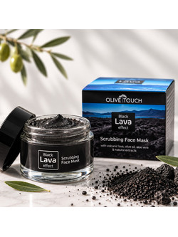 Olive Touch Black Lava Effect Scrubing Mask Κρεμώδης Μαύρη Μάσκα Προσώπου για Καθαρισμό & Μαύρα Στίγματα 50ml