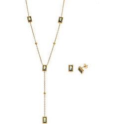 Σετ Γυναικείο Senza Gold Plated Stainless Steel, Κολιέ και σκουλαρίκια πέτρα ορθογώνια