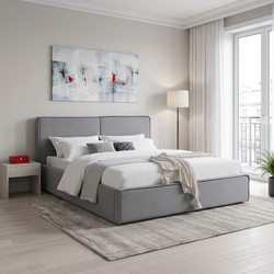 Pakoworld Zento Κρεβάτι Διπλό Υφασμάτινο Γκρι 160x200cm
