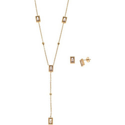 Σετ Γυναικείο Senza Gold Plated Stainless Steel, Κολιέ και σκουλαρίκια πέτρα ορθογώνια - SSD6744GD