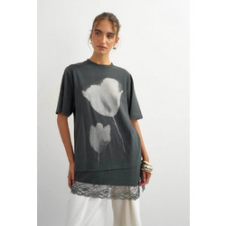 Topshop γυναικείο T-shirt με δαντέλα Regular Fit Brit - 31002192 Ανθρακί