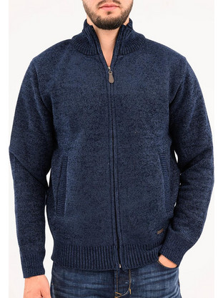 Lexton AW26 Ανδρική Ζακέτα Πλεκτή με Κουκούλα και Φερμουάρ Μπλε 19.38.SINIL CARDIGAN
