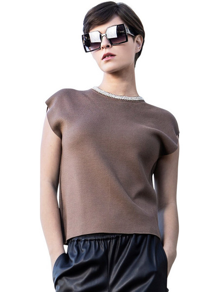 AGGEL W T-SHIRT TOP - FW51131K-ELEPHANT GREY