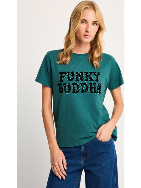Βαμβακερό t-shirt με statement logo print FBL014-107-04_TEAL