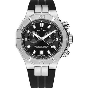 Edox Ανδρικό Ρολόι Χρονογράφος με Μαύρο Καουτσούκ Λουράκι 10113-3CA-NIN Delfin