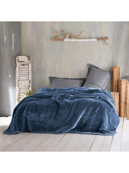 Κουβέρτα βελουτέ Υ/Δ (220Χ240) VELOUR ΜΠΛΕ, RYTHMOS HOME